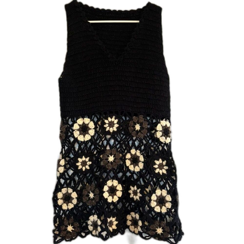 Hand Crochet Sleeveless Tunic Top Dress Festival Whimseygoth, Boho, Grannycore